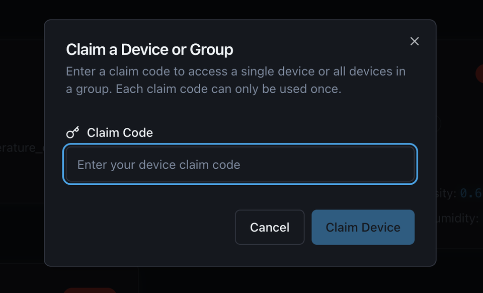 Claim a Device or Group modal dialog