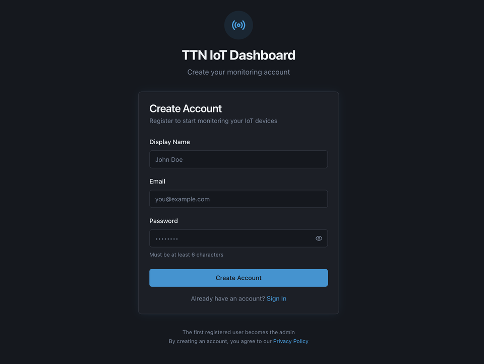 Cubicore Cloud account creation screen