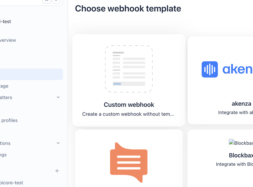 Selecting the Custom webhook template in TTN