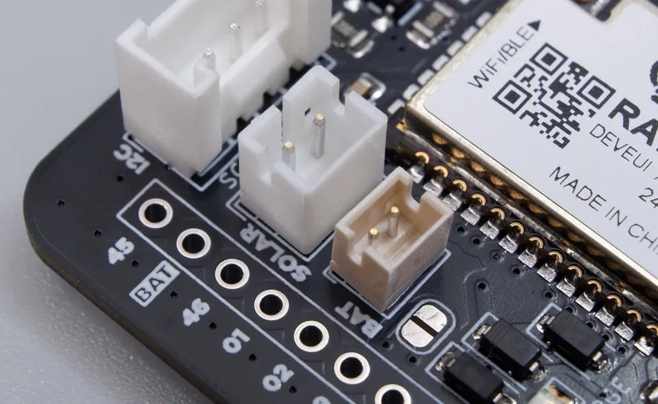 I2C, SOLAR, and BAT connectors on the Cubicore Devboard