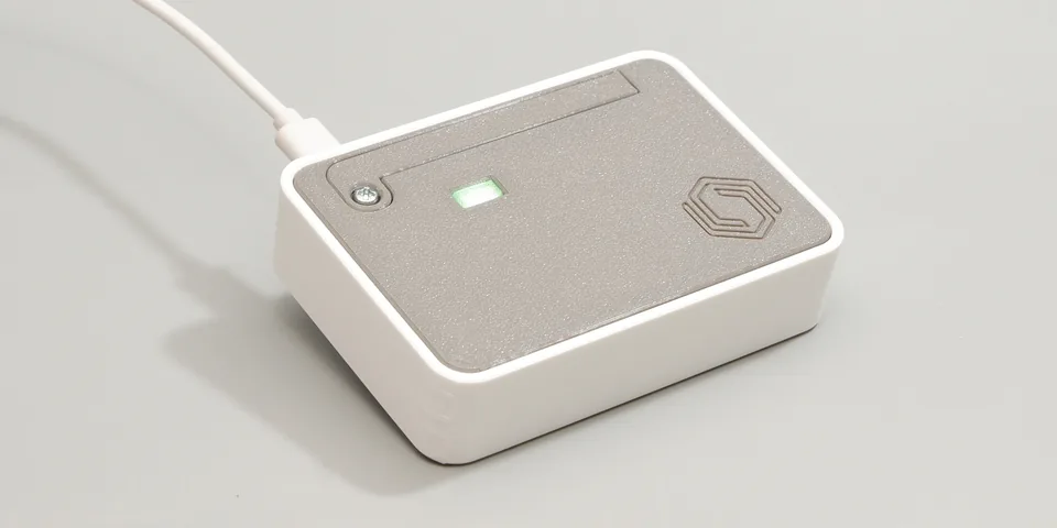 Gateway Pocket connected to power with the green status LED lit
