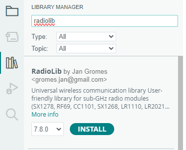 Installing RadioLib in Arduino IDE for SX1276 LoRaWAN development